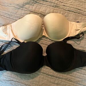 Women’s black and nude strapless Victoria’s Secret bras 36C NWT